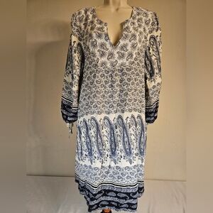 Umgee Navy & White Paisley Split-Neck Midi Dress
